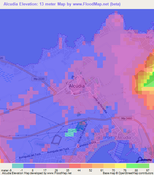 Alcudia,Spain Elevation Map