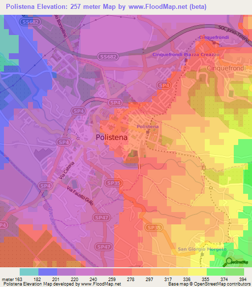 Polistena,Italy Elevation Map