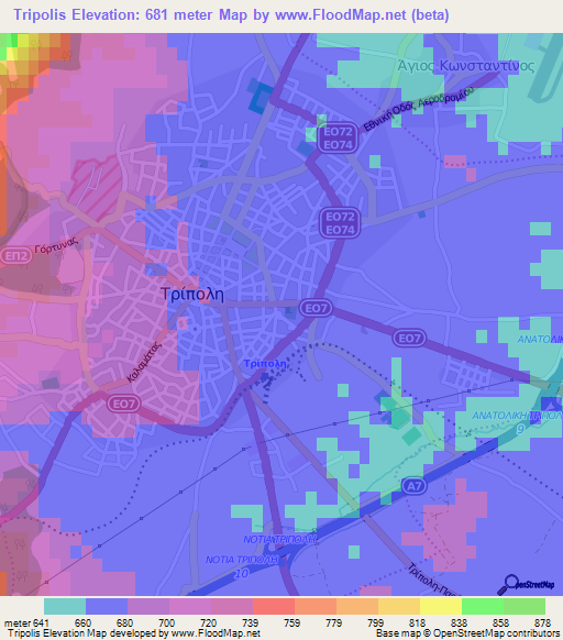 Tripolis,Greece Elevation Map