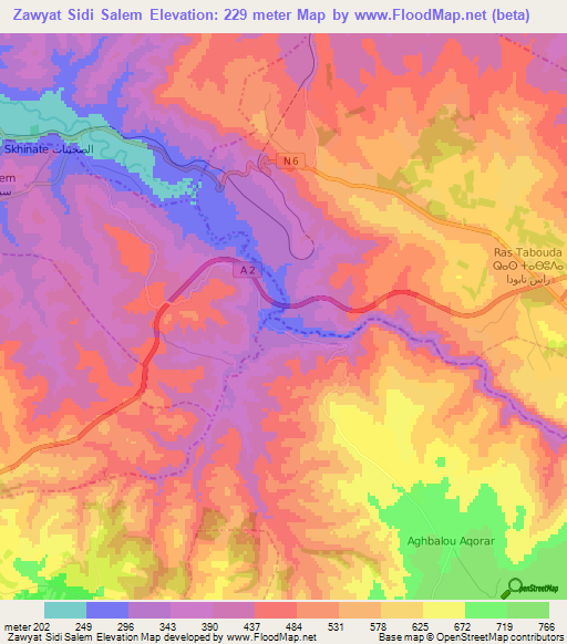 Zawyat Sidi Salem,Morocco Elevation Map