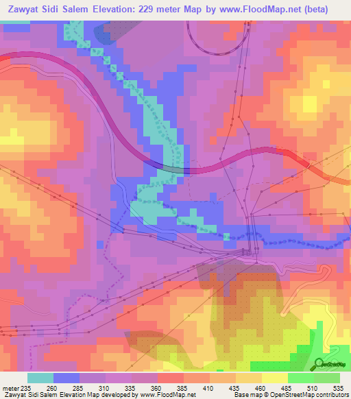 Zawyat Sidi Salem,Morocco Elevation Map