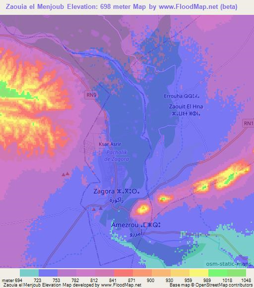 Zaouia el Menjoub,Morocco Elevation Map