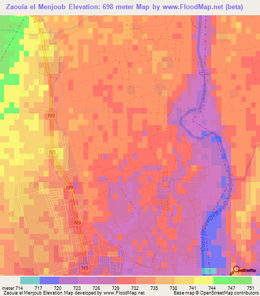 Zaouia el Menjoub,Morocco Elevation Map