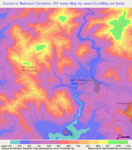 Zaouia el Mekraoui,Morocco Elevation Map