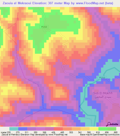 Zaouia el Mekraoui,Morocco Elevation Map