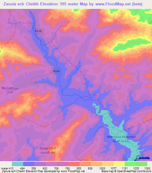 Zaouia ech Cheikh,Morocco Elevation Map