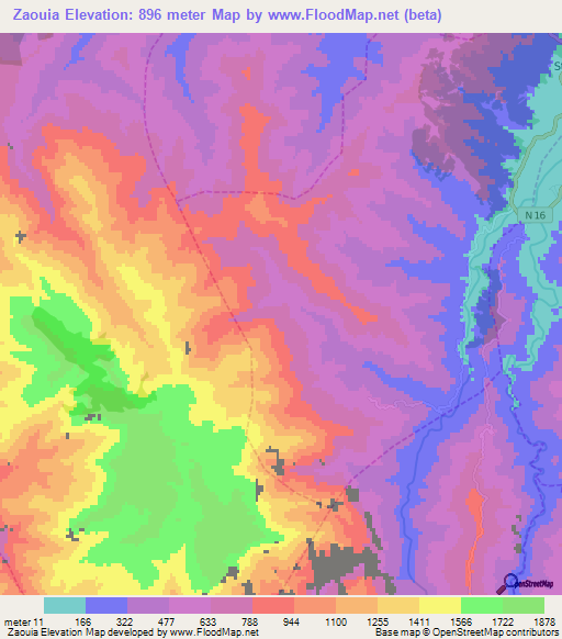 Zaouia,Morocco Elevation Map