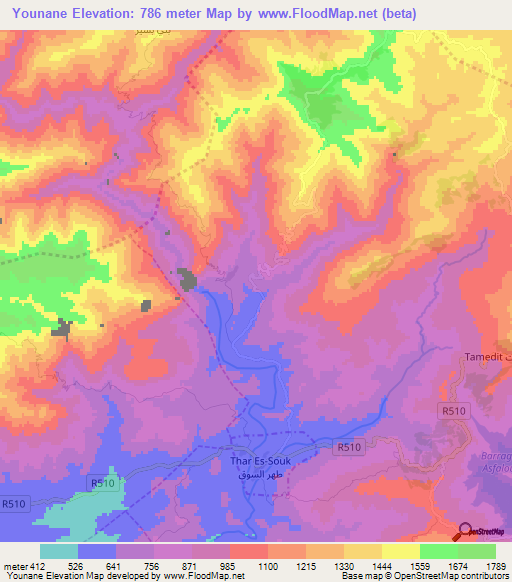 Younane,Morocco Elevation Map