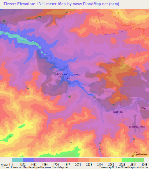 Tizzert,Morocco Elevation Map