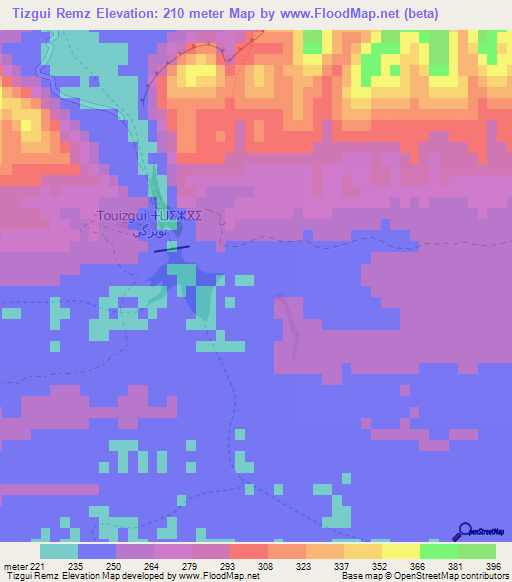 Tizgui Remz,Morocco Elevation Map