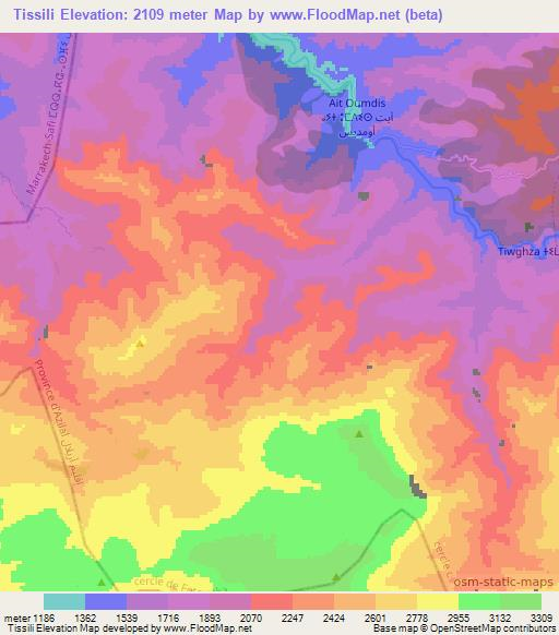 Tissili,Morocco Elevation Map