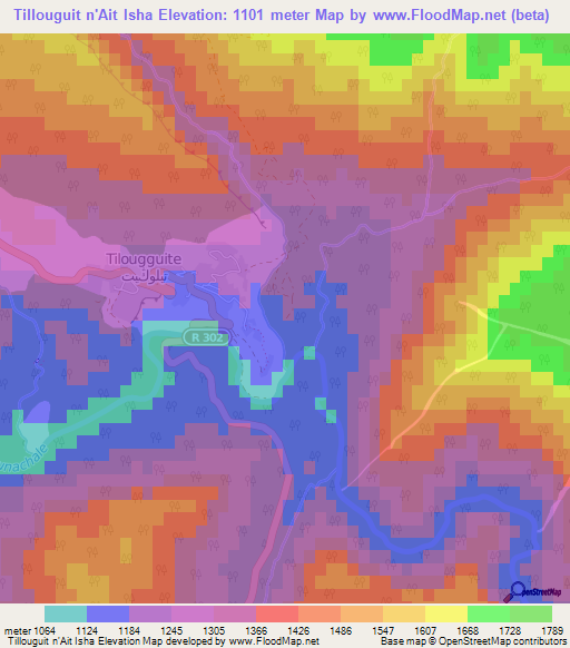 Tillouguit n'Ait Isha,Morocco Elevation Map