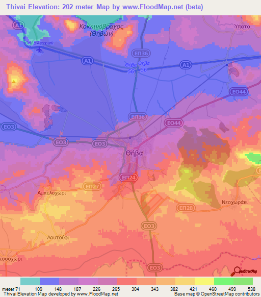 Thivai,Greece Elevation Map