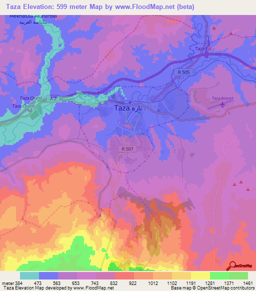 Taza,Morocco Elevation Map