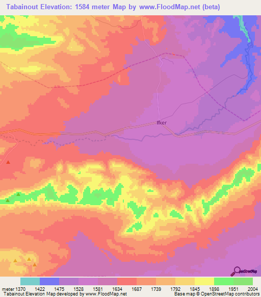 Tabainout,Morocco Elevation Map