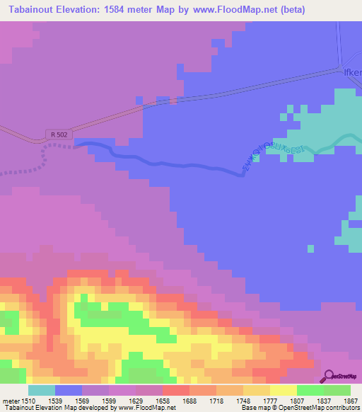Tabainout,Morocco Elevation Map