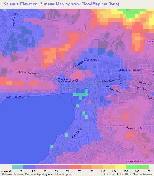 Salamis,Greece Elevation Map