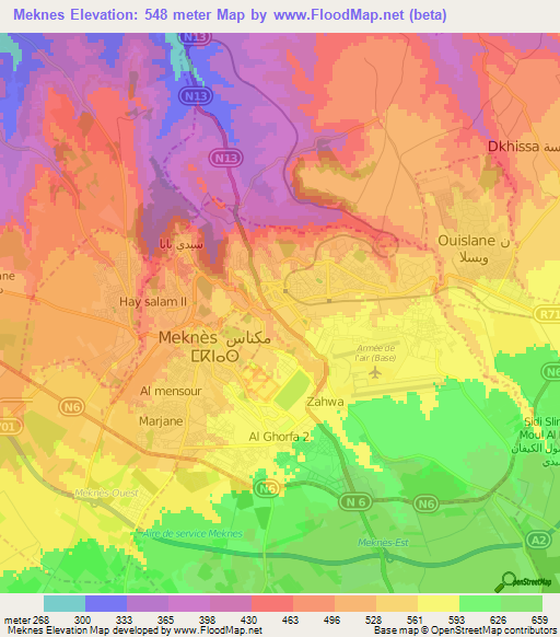 Meknes,Morocco Elevation Map