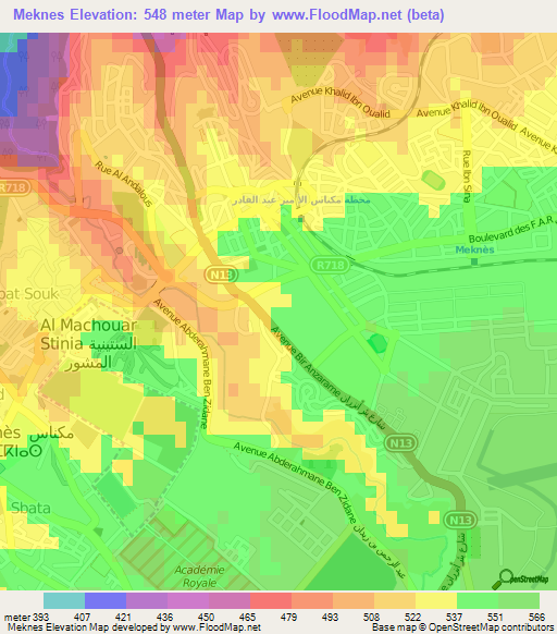 Meknes,Morocco Elevation Map