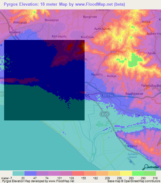 Pyrgos,Greece Elevation Map