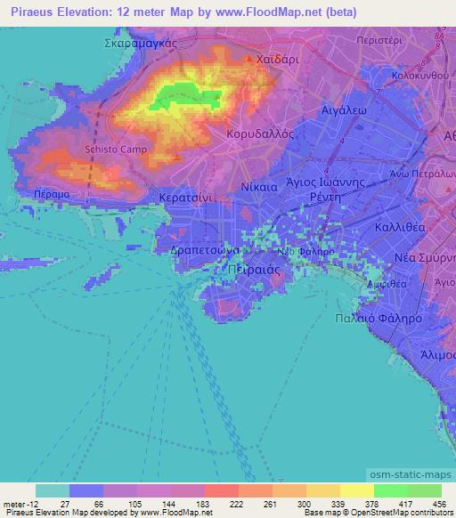 Piraeus,Greece Elevation Map
