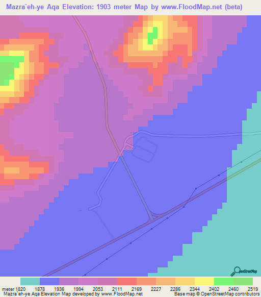Mazra`eh-ye Aqa,Iran Elevation Map