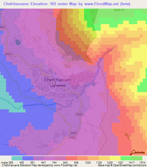 Chefchaouene,Morocco Elevation Map