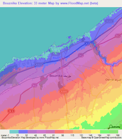 Bouznika,Morocco Elevation Map