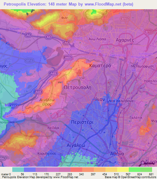 Petroupolis,Greece Elevation Map