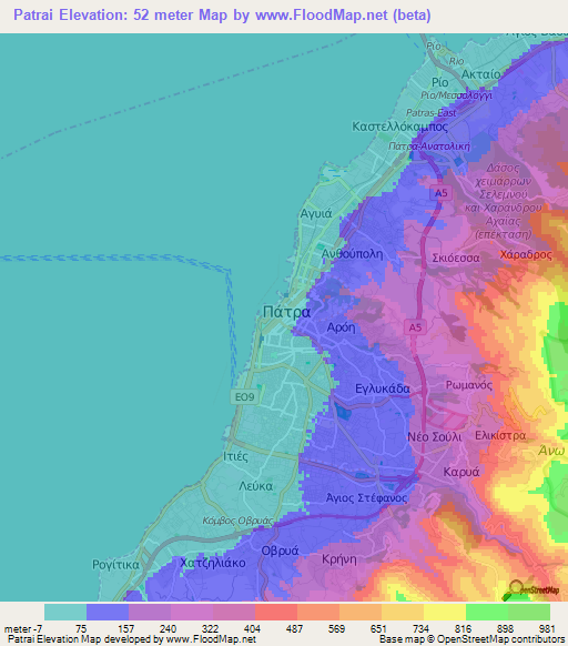 Patrai,Greece Elevation Map