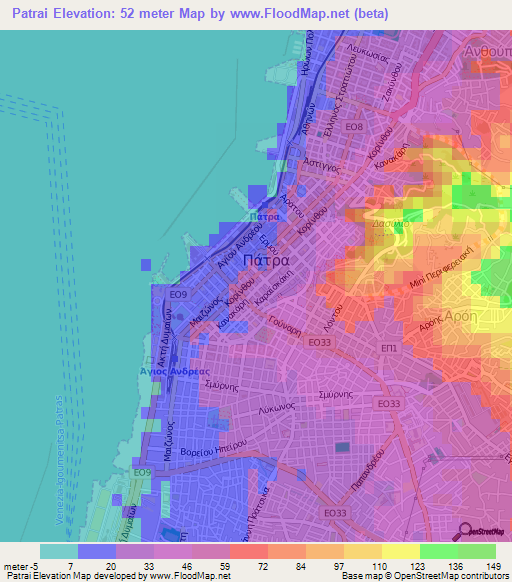 Patrai,Greece Elevation Map