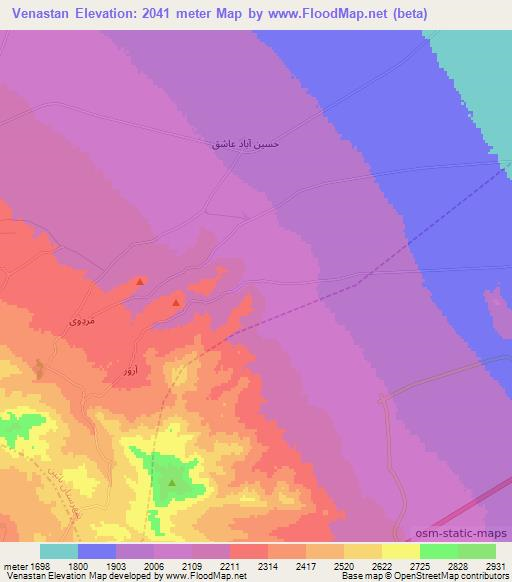 Venastan,Iran Elevation Map