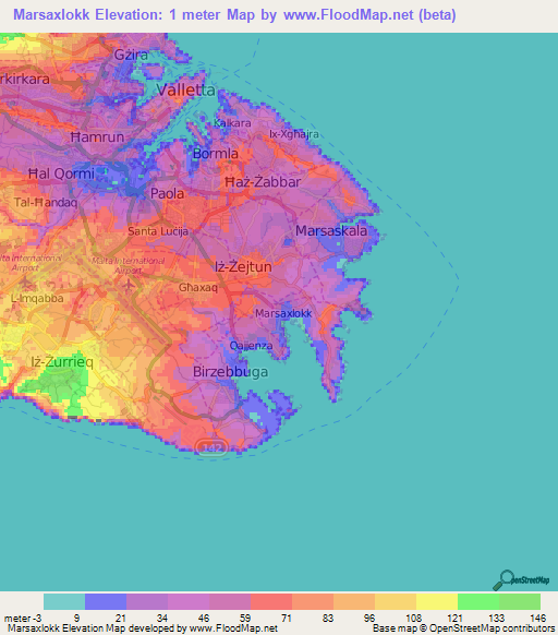 Marsaxlokk,Malta Elevation Map