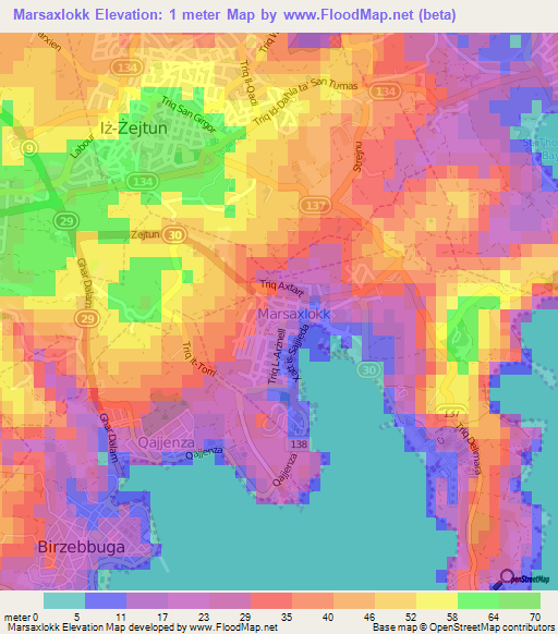 Marsaxlokk,Malta Elevation Map
