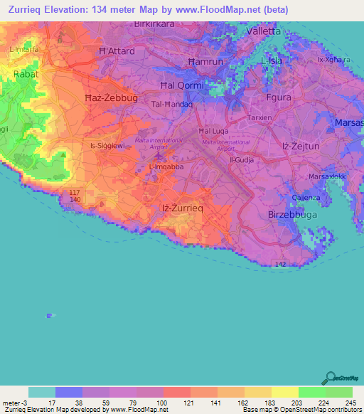 Zurrieq,Malta Elevation Map