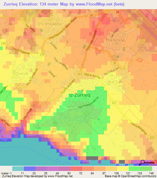 Zurrieq,Malta Elevation Map