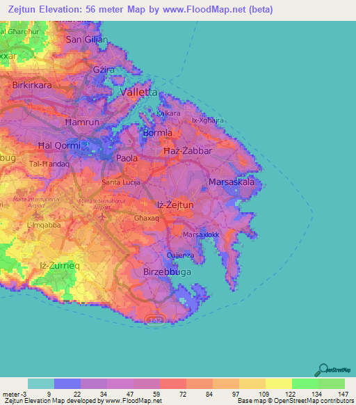 Zejtun,Malta Elevation Map