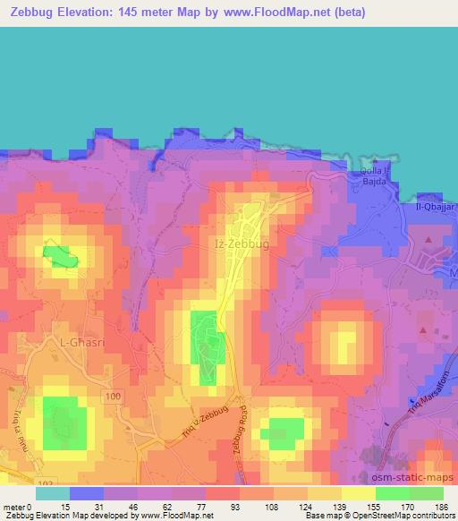 Zebbug,Malta Elevation Map