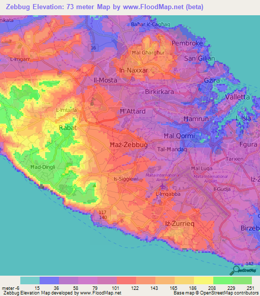 Zebbug,Malta Elevation Map