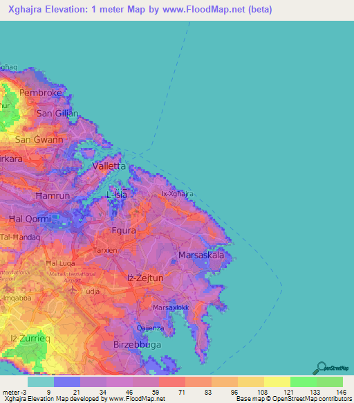 Xghajra,Malta Elevation Map
