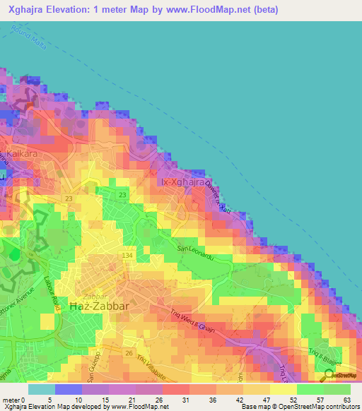 Xghajra,Malta Elevation Map