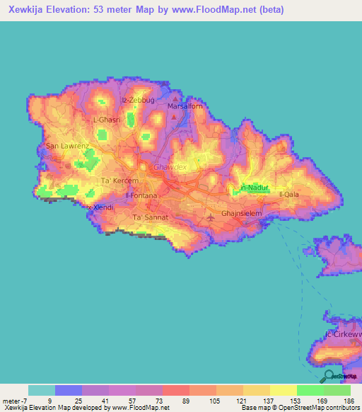 Xewkija,Malta Elevation Map