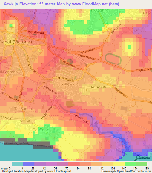 Xewkija,Malta Elevation Map