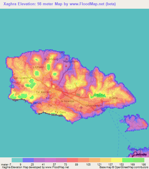 Xaghra,Malta Elevation Map