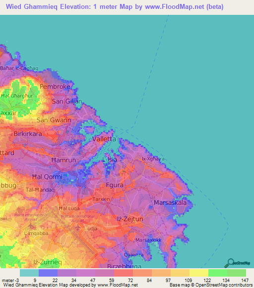 Wied Ghammieq,Malta Elevation Map