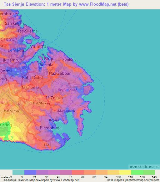 Tas-Sienja,Malta Elevation Map