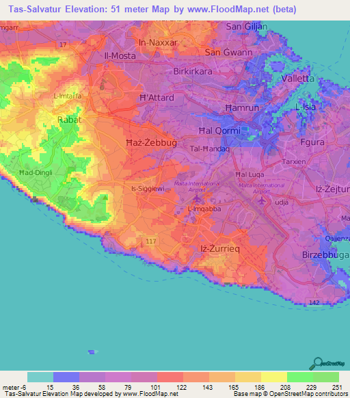 Tas-Salvatur,Malta Elevation Map