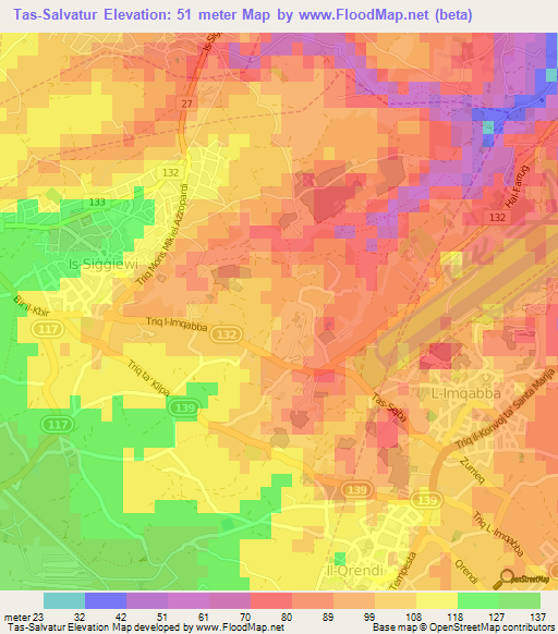 Tas-Salvatur,Malta Elevation Map