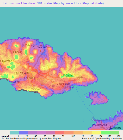 Ta' Sardina,Malta Elevation Map