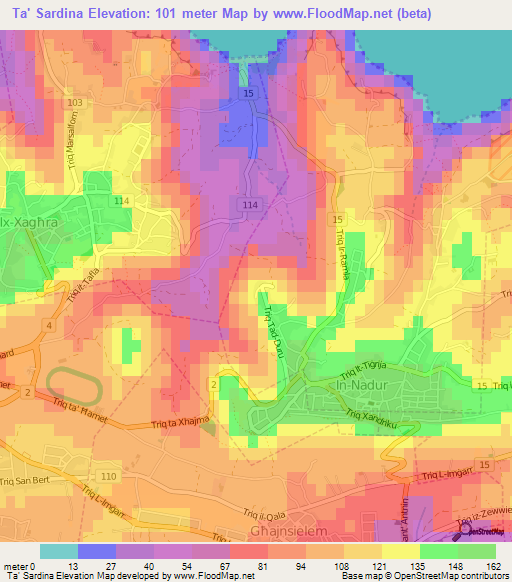 Ta' Sardina,Malta Elevation Map